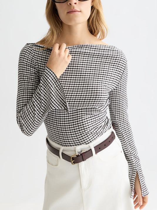 Scotch & Soda Womens Gingham Long-Sleeved T-Shirt