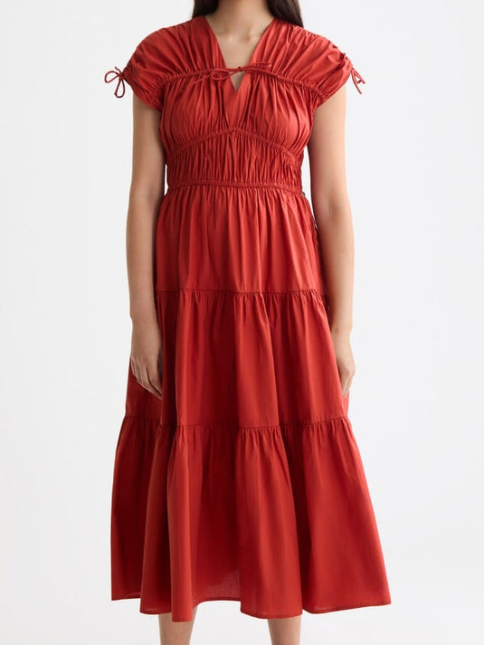 Scotch & Soda Womens Gathered Midi Dress