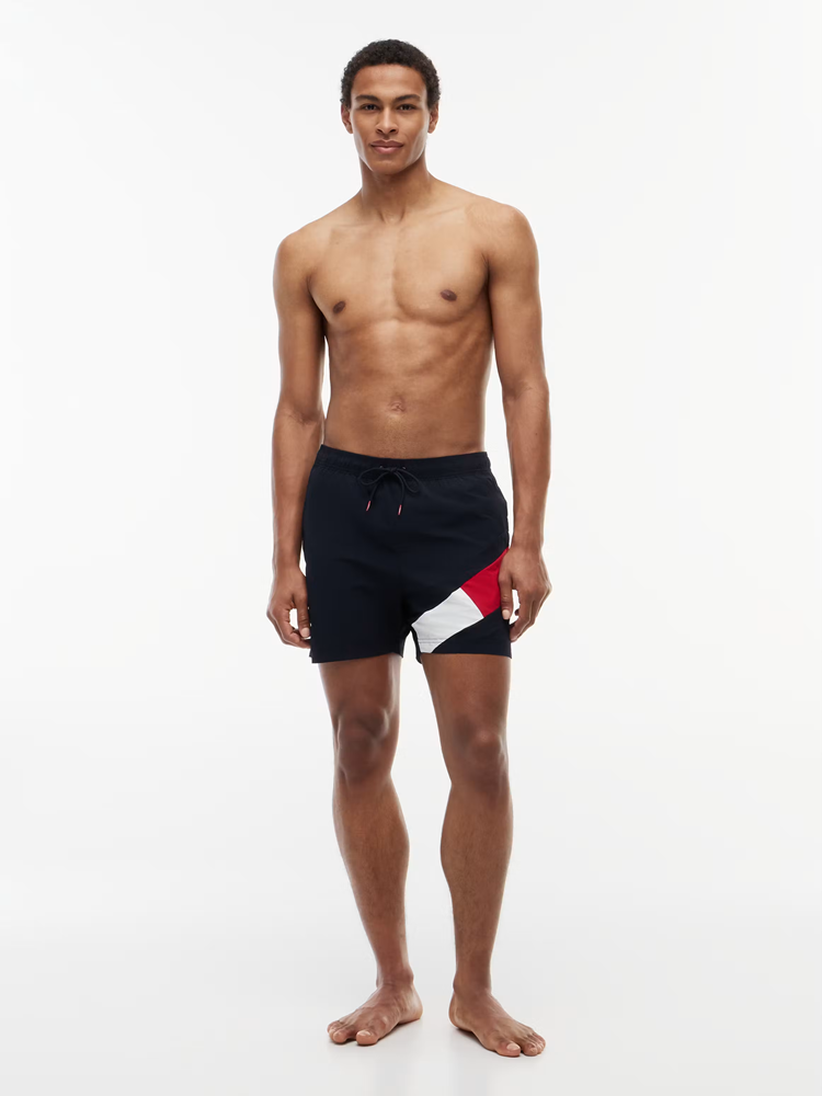 Load image into Gallery viewer, Tommy Hilfiger Mens Flag Drawstring Mid Length Slim Fit Swim Shorts
