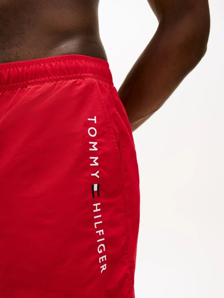 Load image into Gallery viewer, Tommy Hilfiger Mens Original Logo Mid Length Swim Shorts - Medium Red
