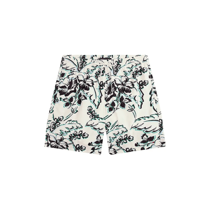 Tommy Hilfiger Mens Long Drawstring Floral Print Swim Short- Vintage Ivory