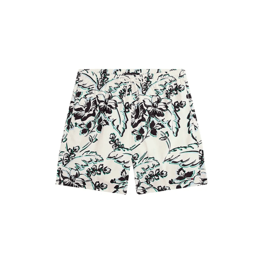 Tommy Hilfiger Mens Long Drawstring Floral Print Swim Short- Vintage Ivory
