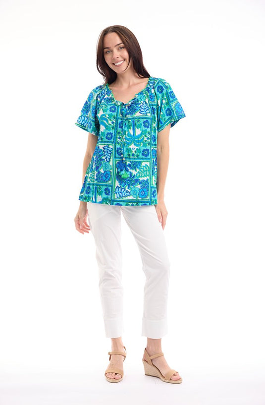 Orientique Womens Vieux Port Top Frill Neckline