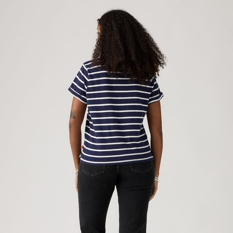 Load image into Gallery viewer, Levis Womens Julie Slub Short Sleeve Tee - Saint Stripe Peacoat Egret
