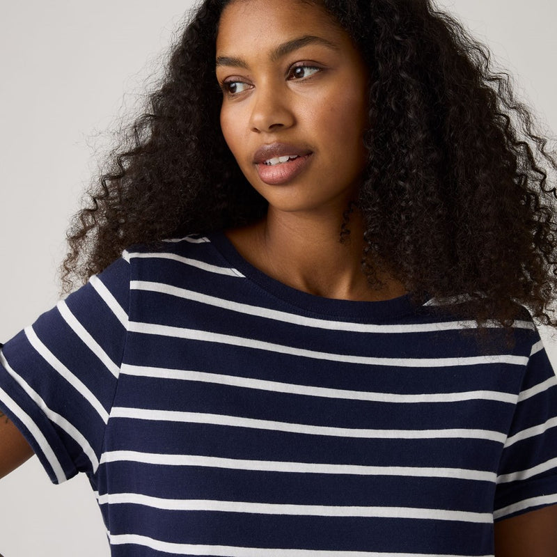 Load image into Gallery viewer, Levis Womens Julie Slub Short Sleeve Tee - Saint Stripe Peacoat Egret
