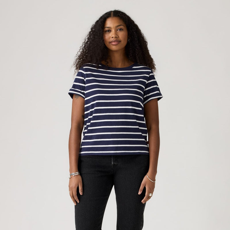 Load image into Gallery viewer, Levis Womens Julie Slub Short Sleeve Tee - Saint Stripe Peacoat Egret
