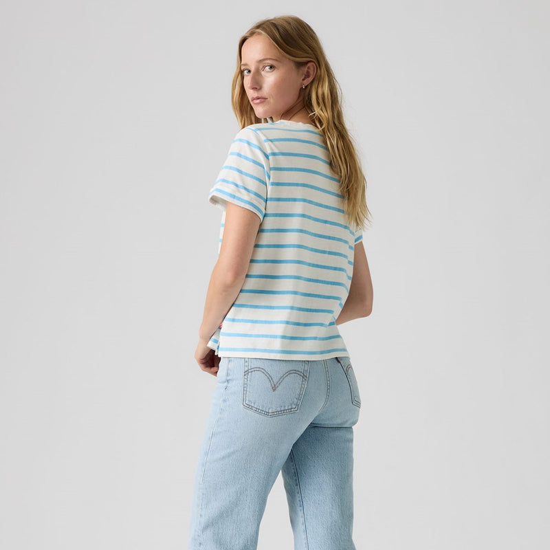 Load image into Gallery viewer, Levis Womens Julie Slub Short Sleeve Tee - Saint Stripe Alaskan Blue
