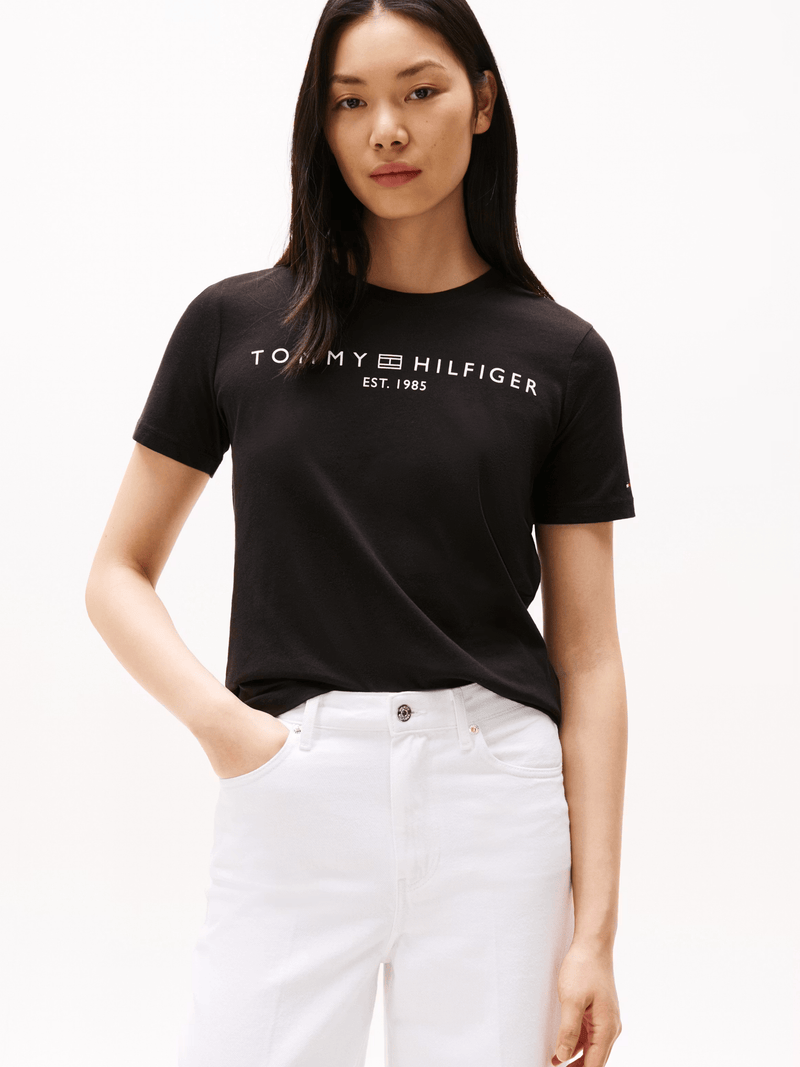 Load image into Gallery viewer, Tommy Hilfiger Womens Modern Corp Logo Flag T-Shirt - Black
