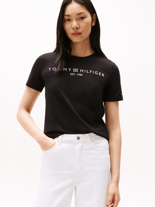 Tommy Hilfiger Womens Modern Corp Logo Flag T-Shirt - Black