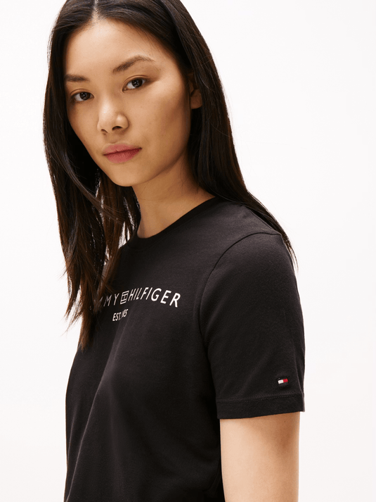 Tommy Hilfiger Womens Modern Corp Logo Flag T-Shirt - Black