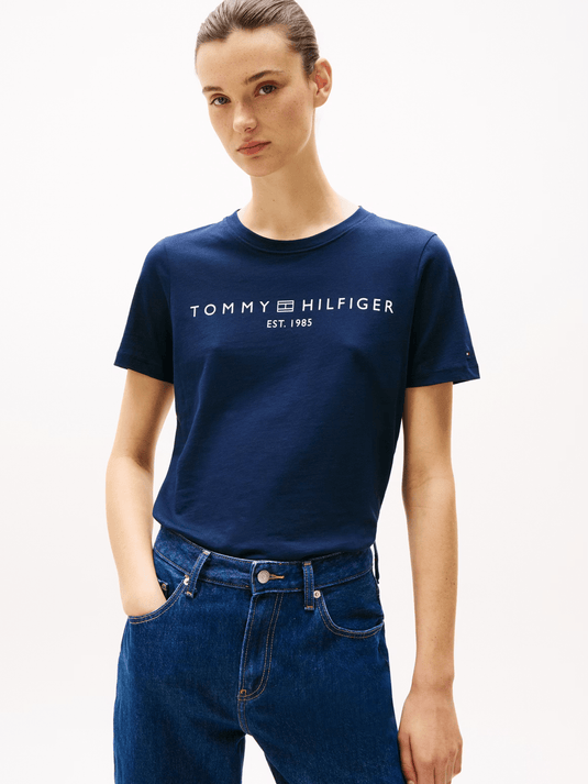 Tommy Hilfiger Womens Modern Corp Logo Flag T-Shirt - Dark Night Navy