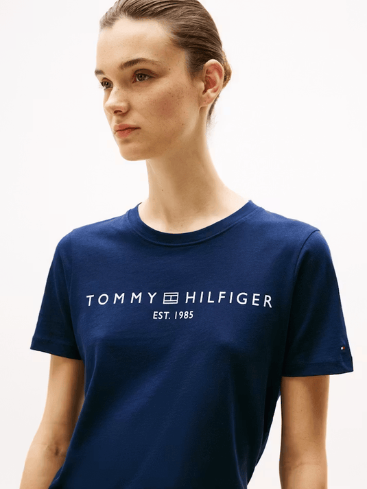Tommy Hilfiger Womens Modern Corp Logo Flag T-Shirt - Dark Night Navy
