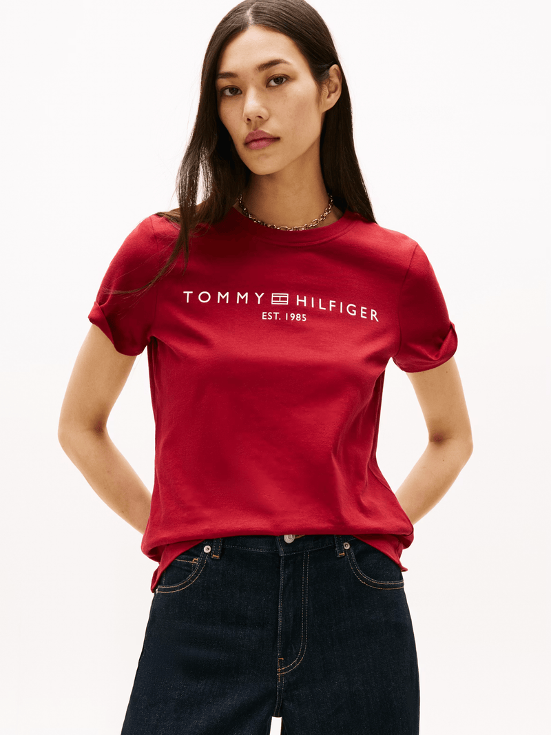 Load image into Gallery viewer, Tommy Hilfiger Womens Modern Corp Logo Flag T-Shirt - Fireworks
