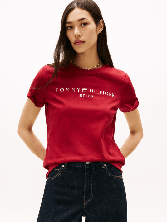 Tommy Hilfiger Womens Modern Corp Logo Flag T-Shirt - Fireworks