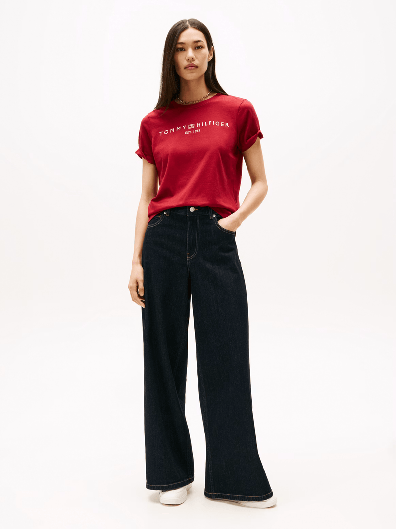 Load image into Gallery viewer, Tommy Hilfiger Womens Modern Corp Logo Flag T-Shirt - Fireworks
