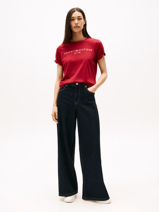 Tommy Hilfiger Womens Modern Corp Logo Flag T-Shirt - Fireworks
