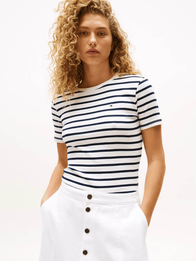 Load image into Gallery viewer, Tommy Hilfiger Womens Cody Slim Crew Neck T-Shirt - Breton/Ecu/Dark Night Navy

