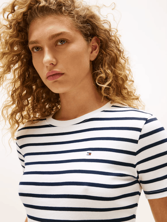 Tommy Hilfiger Womens Cody Slim Crew Neck T-Shirt - Breton/Ecu/Dark Night Navy