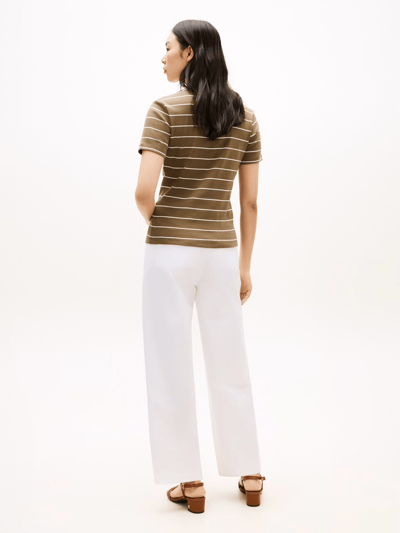 Load image into Gallery viewer, Tommy Hilfiger Womens Cody Slim Crew Neck T-Shirt - Mideterranean Olive/Ecru Stripe
