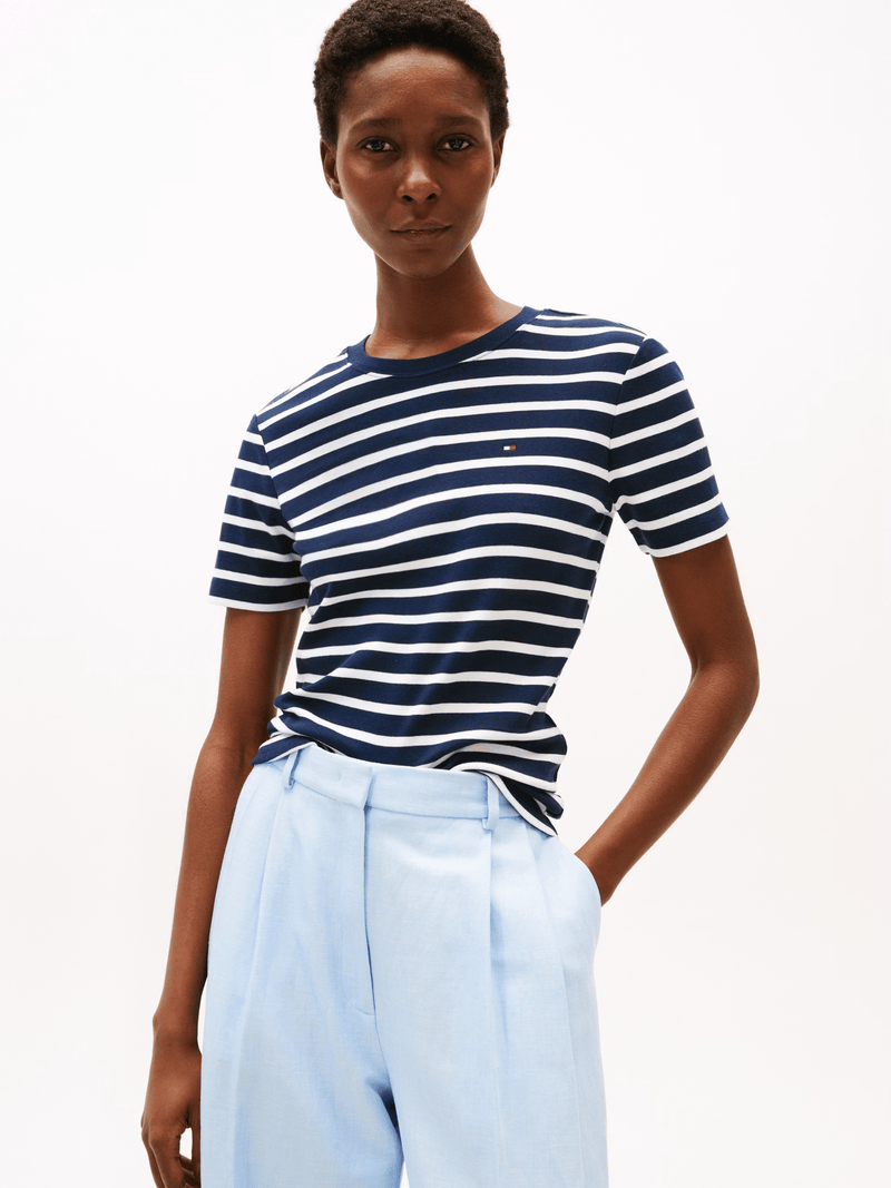 Load image into Gallery viewer, Tommy Hilfiger Womens Cody Slim Crew Neck T-Shirt - Dark Night Navy/Ecru Stripe
