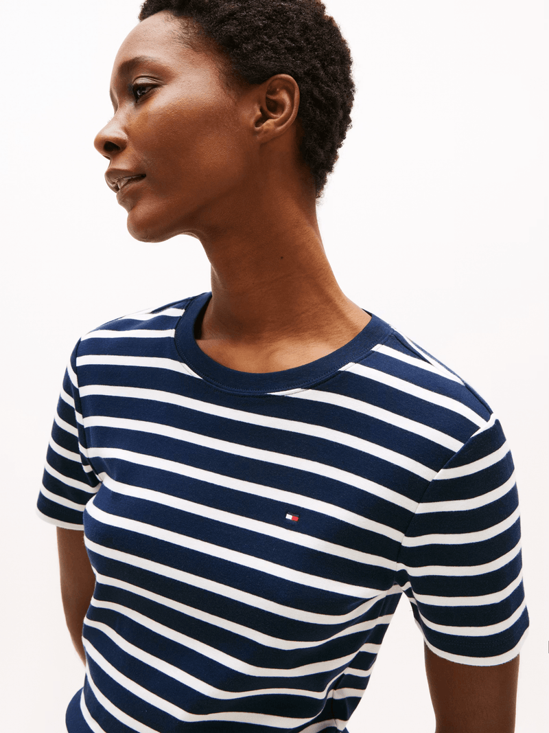 Load image into Gallery viewer, Tommy Hilfiger Womens Cody Slim Crew Neck T-Shirt - Dark Night Navy/Ecru Stripe
