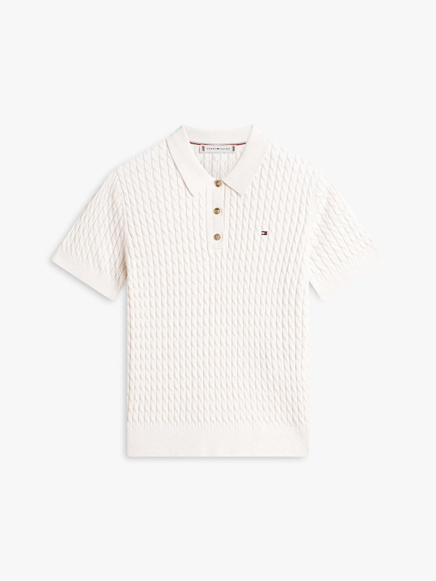 Load image into Gallery viewer, Tommy Hilfiger Womens Cable Knit Short Sleeve Polo Jumper
