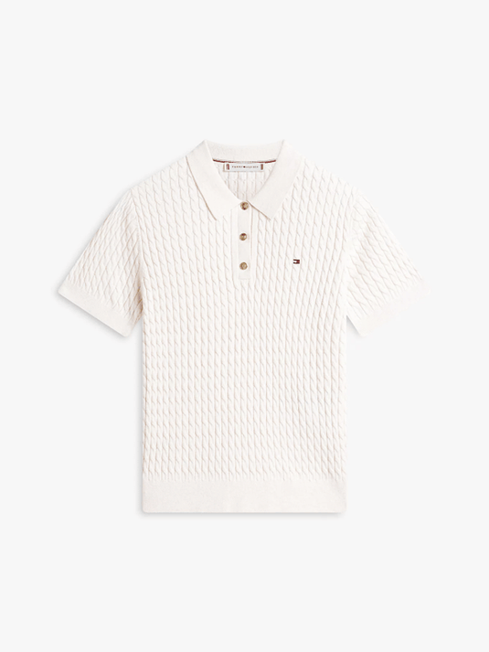 Tommy Hilfiger Womens Cable Knit Short Sleeve Polo Jumper