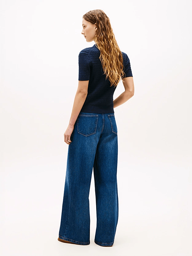 Load image into Gallery viewer, Tommy Hilfiger Womens Cable Knit Short Sleeve Polo Jumper
