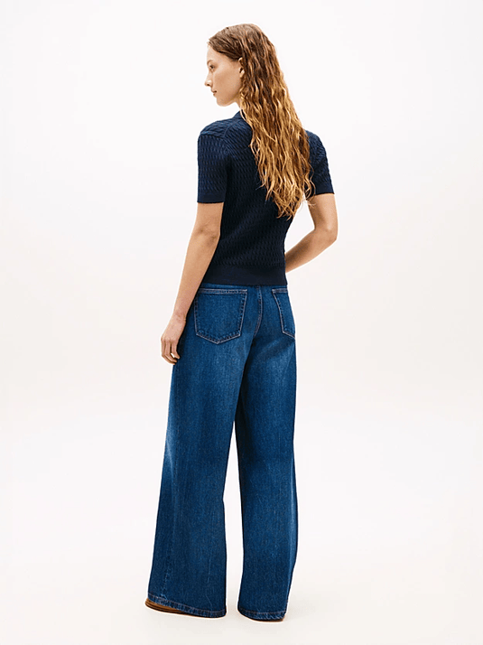 Tommy Hilfiger Womens Cable Knit Short Sleeve Polo Jumper