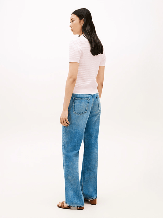 Tommy Hilfiger Womens Cable Knit Short Sleeve Polo Jumper