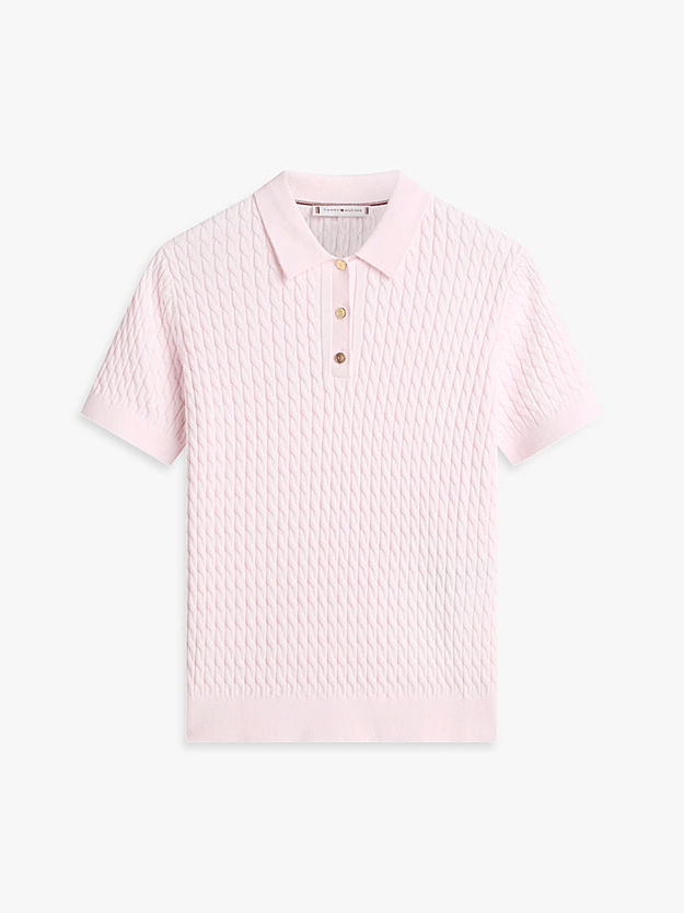 Load image into Gallery viewer, Tommy Hilfiger Womens Cable Knit Short Sleeve Polo Jumper
