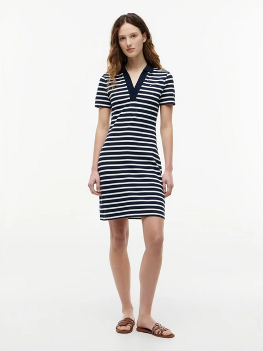 Tommy Hilfiger Womens Slim Open V-Neck Polo Dress