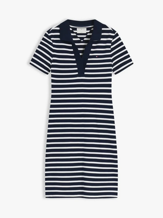 Tommy Hilfiger Womens Slim Open V-Neck Polo Dress