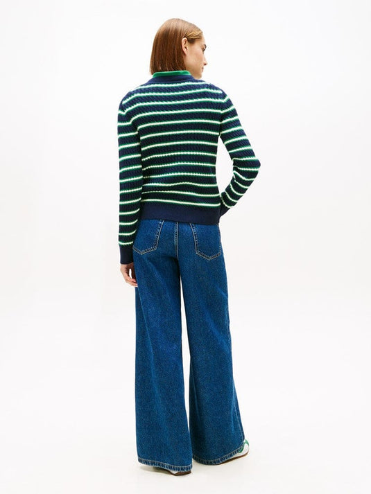 Tommy Hilfiger Womens Cotton Cable Crew Neck Navy Sweater