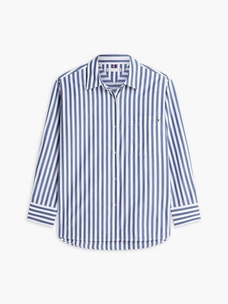 Tommy Hilfiger Womens Classic Oversized Fit Poplin Shirt - Wide Banker Stripe