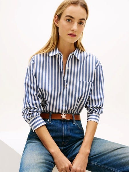 Tommy Hilfiger Womens Classic Oversized Fit Poplin Shirt - Wide Banker Stripe