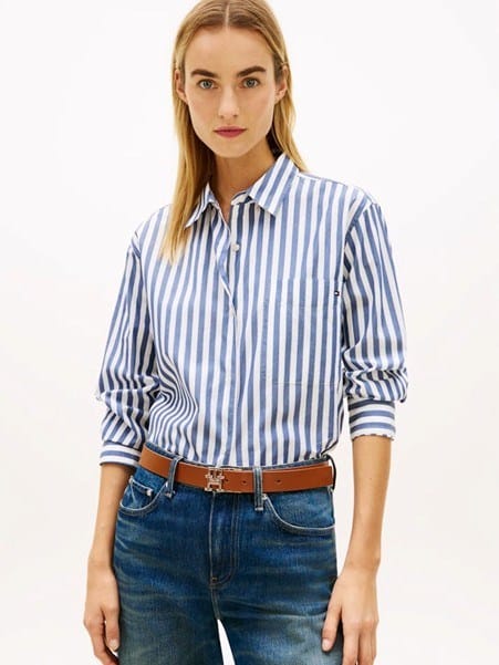 Load image into Gallery viewer, Tommy Hilfiger Womens Classic Oversized Fit Poplin Shirt - Wide Banker Stripe
