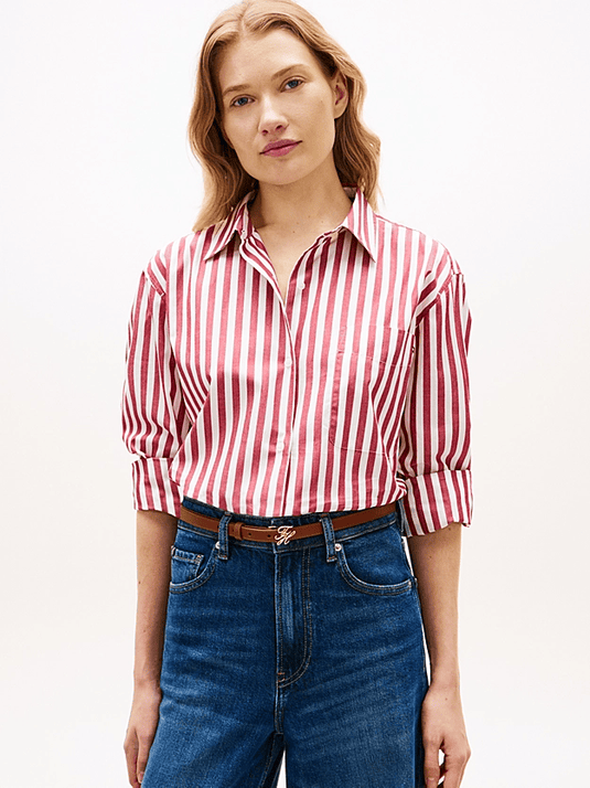 Tommy Hilfiger Womens Classic Oversized Fit Poplin Shirt - Wide Banker Stripe