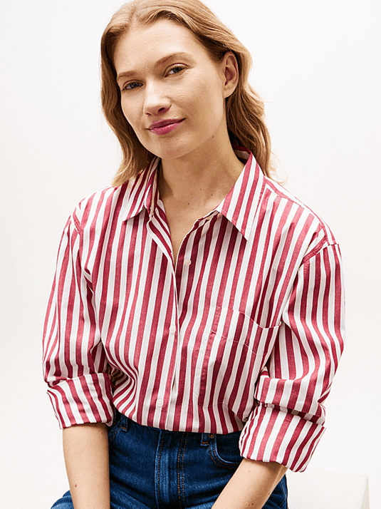 Tommy Hilfiger Womens Classic Oversized Fit Poplin Shirt - Wide Banker Stripe