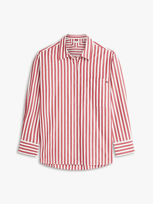 Tommy Hilfiger Womens Classic Oversized Fit Poplin Shirt - Wide Banker Stripe