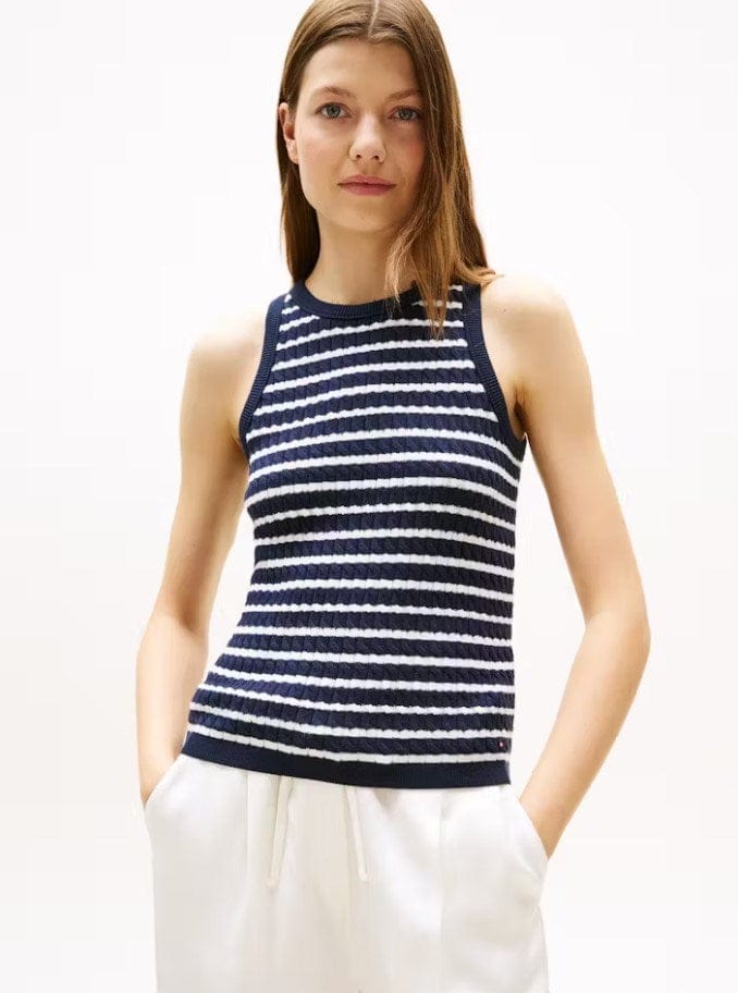 Load image into Gallery viewer, Tommy Hilfiger Womens Cable Knit Sleeveless Slim Jumper
