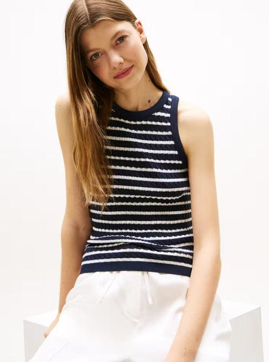 Tommy Hilfiger Womens Cable Knit Sleeveless Slim Jumper