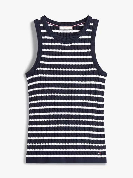 Tommy Hilfiger Womens Cable Knit Sleeveless Slim Jumper