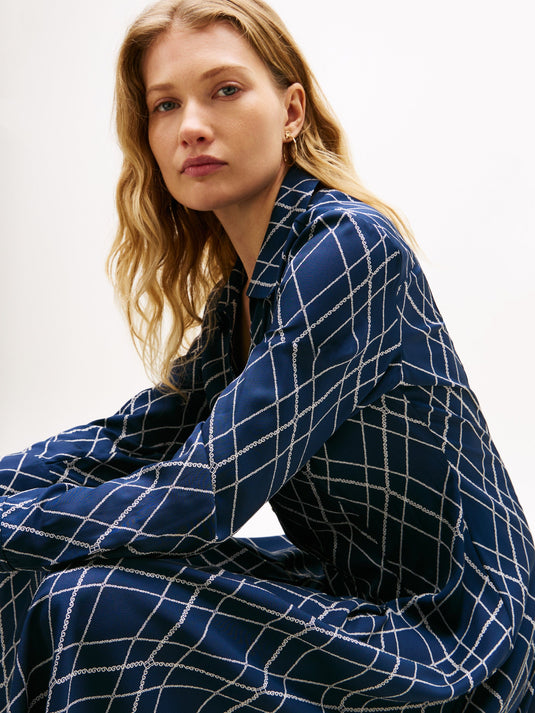 Tommy Hilfiger Womens Argle Print Navy Midi Dress