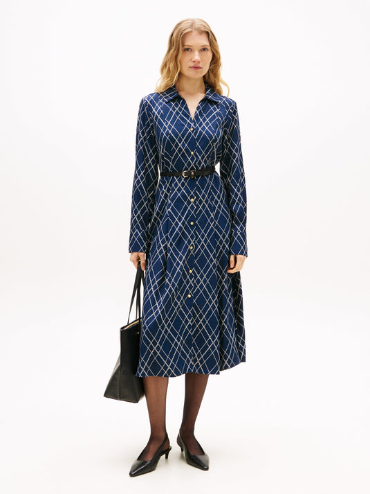 Tommy Hilfiger Womens Argle Print Navy Midi Dress