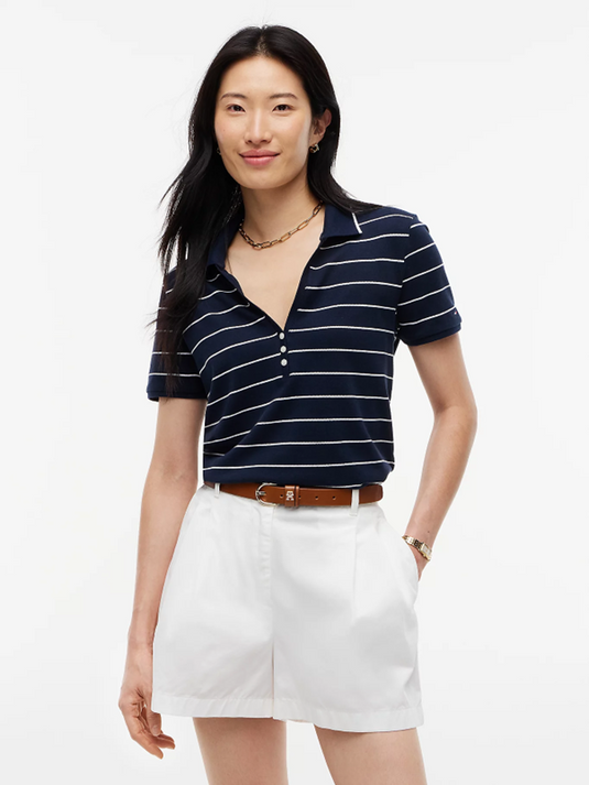 Tommy Hilfiger Womens Regular Fit Pique Henley Polo Shirt