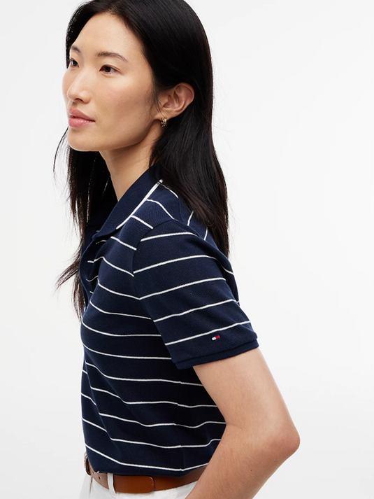 Tommy Hilfiger Womens Regular Fit Pique Henley Polo Shirt