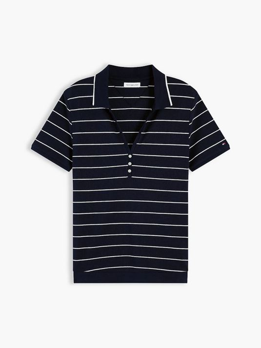Tommy Hilfiger Womens Regular Fit Pique Henley Polo Shirt
