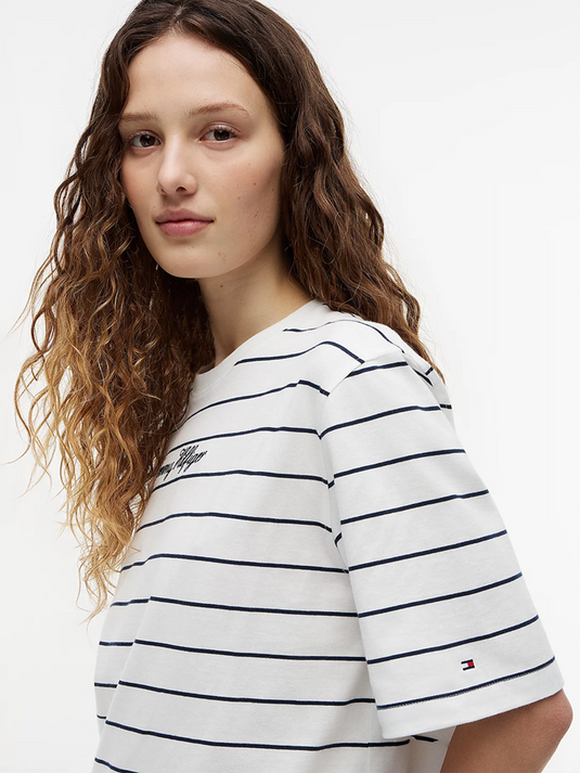 Tommy Hilfiger Womens Logo Embroidery Relaxed Crew Neck T-Shirt