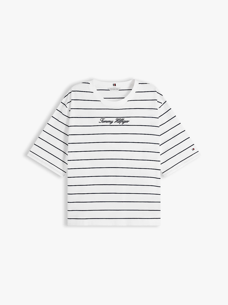 Load image into Gallery viewer, Tommy Hilfiger Womens Logo Embroidery Relaxed Crew Neck T-Shirt
